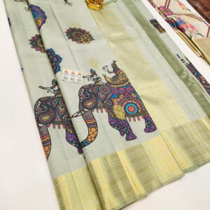 Elephant Design Kanjivaram Pure Wedding Silk Saree Light Pista Color w/ Blouse