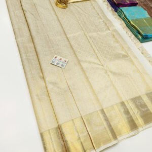New Kanjivaram Pure Wedding Silk Saree Off White Color w/ Blouse
