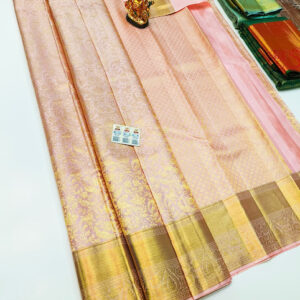 Latest Design Kanjivaram Pure Wedding Silk Saree Peach Color w/ Blouse