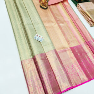 Trendy Design Kanjivaram Pure Wedding Silk Saree Pista Color w/ Blouse