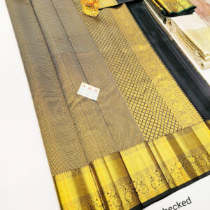 Vaira Oosi Zari Work Pure Kanjivaram Fancy Silk Saree Black Color w/ Blouse