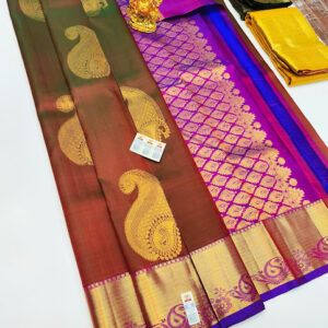 Trendy Design Pure Kanjivaram Fancy Silk Saree Double Shade Color w/ Blouse