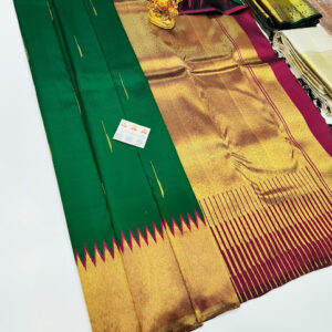Latest Design Pure Kanjivaram Fancy Silk Saree Green Color w/ Blouse