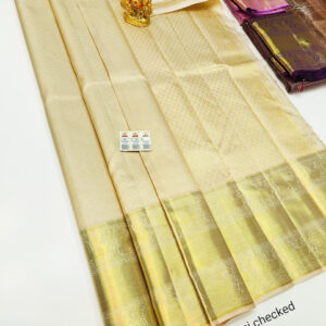 Vaira Oosi Zari Work Pure Kanjivaram Fancy Silk Saree Off White Color w/ Blouse