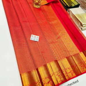 Vaira Oosi Zari Work Pure Kanjivaram Fancy Silk Saree Red Color w/ Blouse