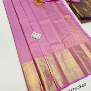 Vaira Oosi Zari Work Pure Kanjivaram Fancy Silk Saree Rose Color w/ Blouse