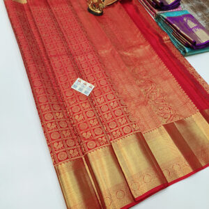 Annam Design Kanjivaram Pure Wedding Silk Saree Chili Red Color w/ Blouse