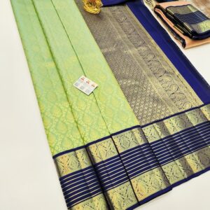 Beautiful Design Kanjivaram Pure Wedding Silk Saree Pista Color w/ Blouse