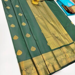 High Fancy Kanjivaram Silk Saree Mix Bottle Green Color w/ Blouse