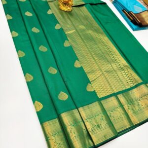 High Fancy Kanjivaram Silk Saree Mix Green Color w/ Blouse