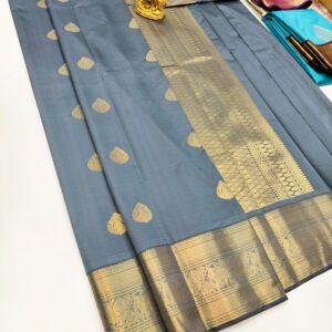 High Fancy Kanjivaram Silk Saree Mix Grey Color w/ Blouse