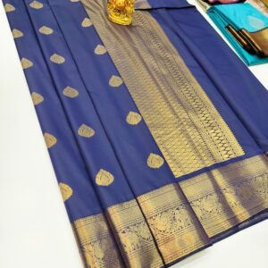 High Fancy Kanjivaram Silk Saree Mix Ink Blue Color w/ Blouse