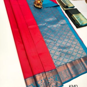 Latest Design K.M.D Soft 75% Pure Silk Saree Chili Red Color w/ Blouse