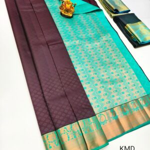 Trendy Design K.M.D Soft 75% Pure Silk Saree Dark Purple Color w/ Blouse