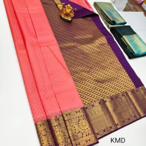 Unique Design K.M.D Soft 75% Pure Silk Saree Dark Peach Color w/ Blouse