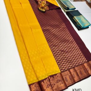 K.M.D Soft 75% Pure Silk Saree Yellow Color w/ Blouse