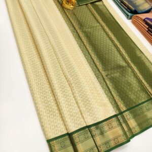 Unique Design Kanchi Semi Silk Saree Cream Color w/ Blouse