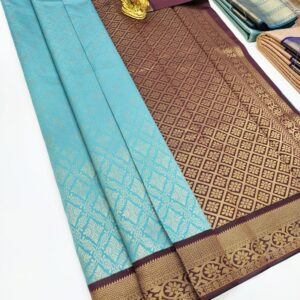 Latest Design Kanchi Semi Silk Saree Sky Blue Color w/ Blouse
