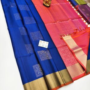 Latest Design Pure Soft Silk Saree Blue Color w/ Blouse