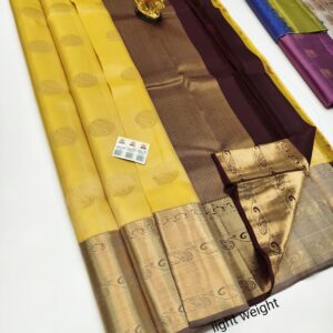 Unique Design Pure Soft Silk Saree Mustard Color w/ Blouse