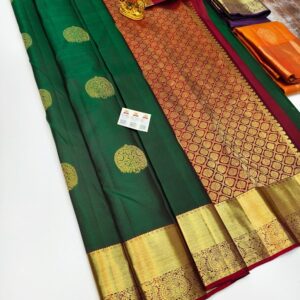 Trendy Design Pure Kanjivaram Fancy Silk Saree Green Color w/ Blouse