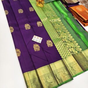 Peacock Design Pure Kanjivaram Fancy Silk Saree Ink Blue Color w/ Blouse