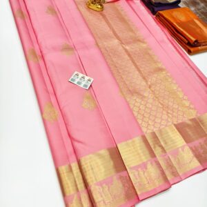 Unique Design Pure Kanjivaram Fancy Silk Saree Rose Color w/ Blouse
