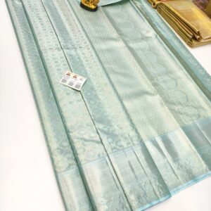 Pure Kanjivaram Silk Saree Silver Color w/ Blouse