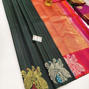 Beautiful Design Pure Kanjivaram Fancy Silk Saree Black Color w/ Blouse