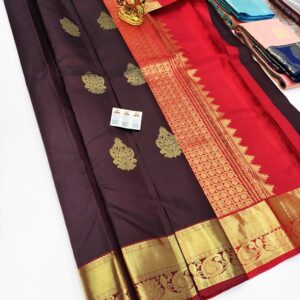 Unique Design Pure Kanjivaram Fancy Silk Saree Brown Color w/ Blouse