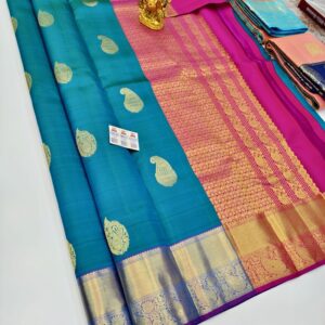 Pure Kanjivaram Fancy Silk Saree Copper Blue Color w/ Blouse