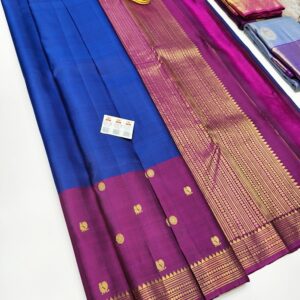 New Design Pure Kanjivaram Fancy Silk Saree Ink Blue Color w/ Blouse