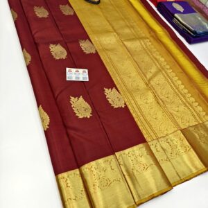 Latest Design Pure Kanjivaram Fancy Silk Saree Kumkum Red Color w/ Blouse