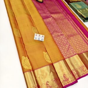 Unique Design Pure Kanjivaram Fancy Silk Saree Mango Yellow Color w/ Blouse