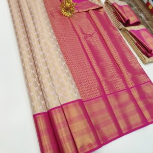 Trendy Design Kanchi Semi Silk Saree Off White Color w/ Blouse