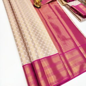 New Design Kanchi Semi Silk Saree White Color w/ Blouse