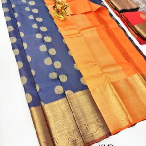 Trendy Design K.M.D Soft 75% Pure Silk Saree Blue Color w/ Blouse