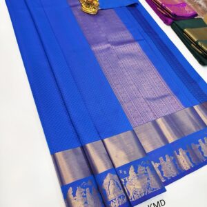 Trendy Design K.M.D Soft 75% Pure Silk Saree Blue Color w/ Blouse