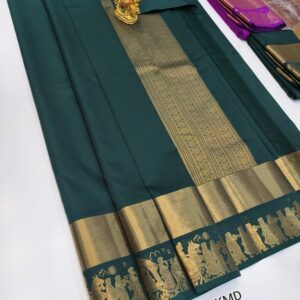 Latest Design K.M.D Soft 75% Pure Silk Saree Bottle Green Color w/ Blouse