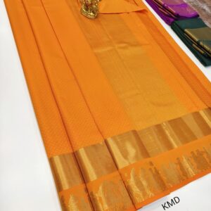 K.M.D Soft 75% Pure Silk Saree Mustard Yellow Color w/ Blouse