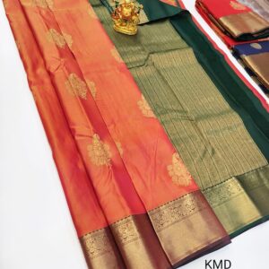 Unique Design K.M.D Soft 75% Pure Silk Saree Orange Color w/ Blouse