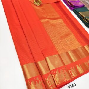 Unique Design K.M.D Soft 75% Pure Silk Saree Orange Color w/ Blouse