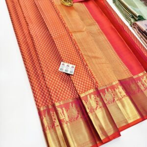 Latest Design Pure Kanjivaram Silk Saree Orange Color w/ Blouse
