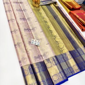 Trendy Design Pure Kanjivaram Silk Saree Rose Milk Color w/ Blouse