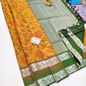 Floral Design Pure Soft Silk Saree Mango Yellow Color w/ Blouse