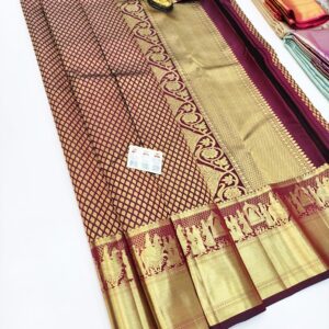 Trendy Design Pure Kanjivaram Silk Saree Kumkum Red Color w/ Blouse