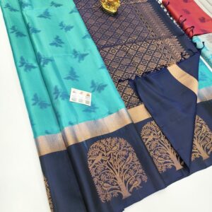 Butterfly Design Pure Soft Silk Saree Sky Blue Color w/ Blouse