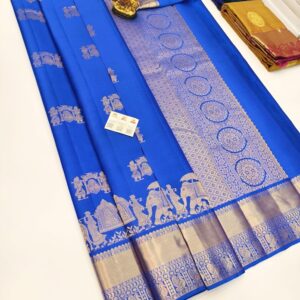 New Design Pure Kanjivaram High Fancy Silk Saree Blue Color w/ Blouse