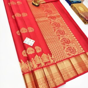 Trendy Design Pure Kanjivaram High Fancy Silk Saree Chile Red Color w/ Blouse