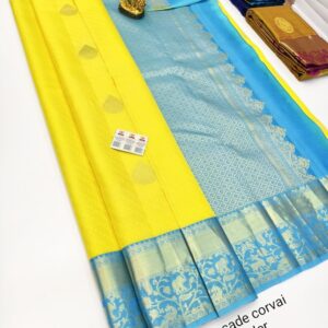 Unique Design Pure Kanjivaram High Fancy Silk Saree Lemon Yellow Color w/ Blouse